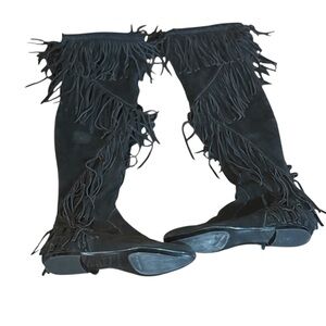 Sam Edelman Black Suede Over the Knee Fringe Boots Size 8.5